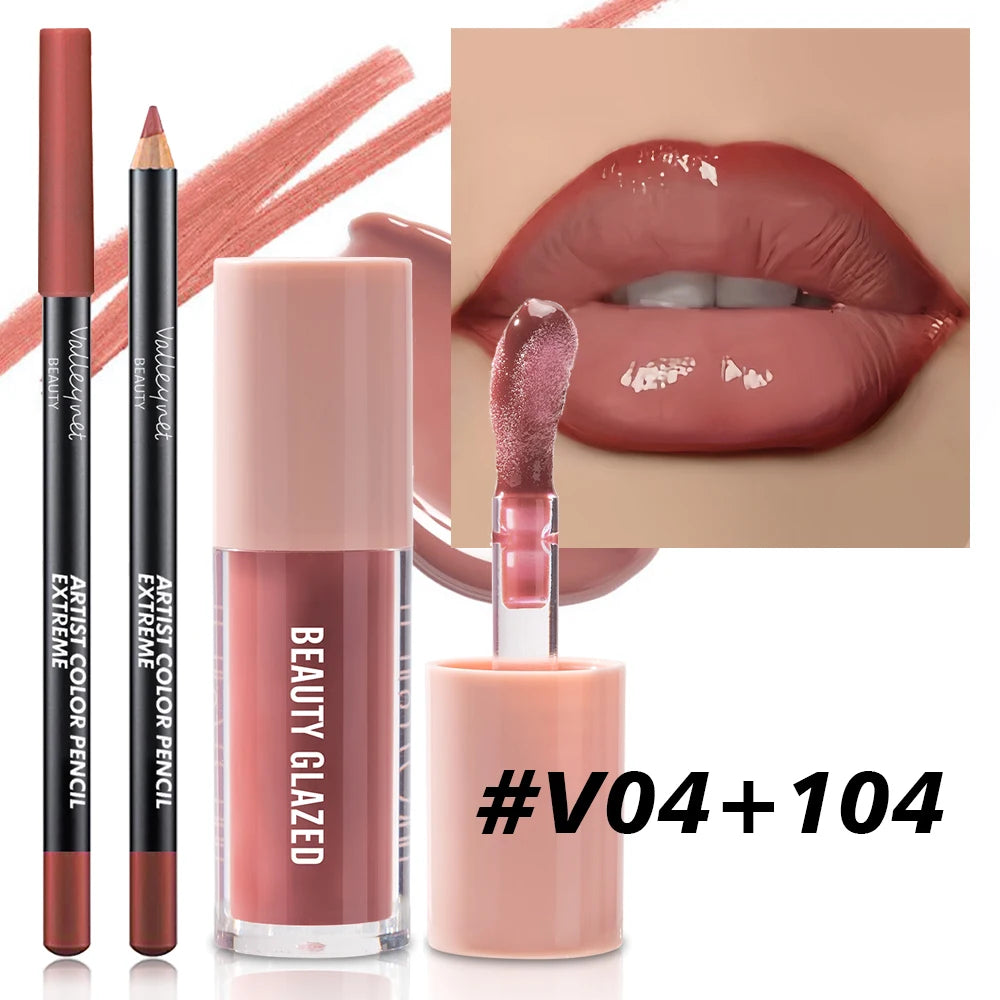 2pcs/Set Velvet Texture Lip Combo Matte Long-lasting Waterproof Brown Lip Liner Moisturizing Natural Lip Makeup