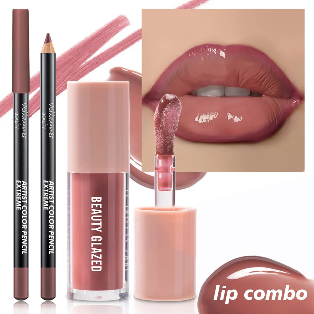 2pcs/Set Velvet Texture Lip Combo Matte Long-lasting Waterproof Brown Lip Liner Moisturizing Natural Lip Makeup