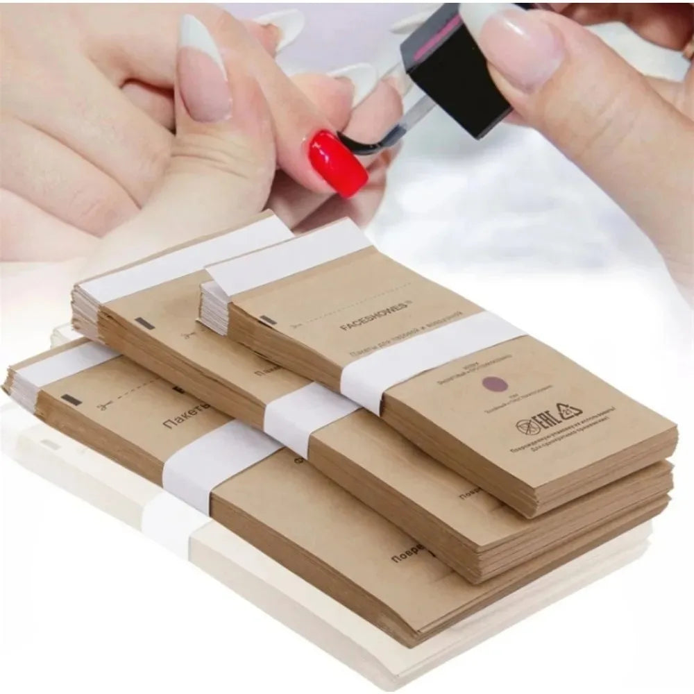 100Pcs Disposable Nail Sterilizer Kraft Bags Wood Material Manicure Disinfection Tools for Nail Art Clean Sterilization