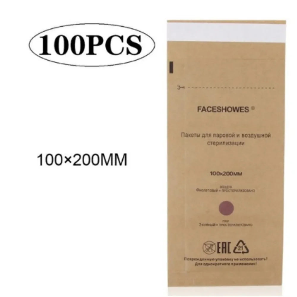 100Pcs Disposable Nail Sterilizer Kraft Bags Wood Material Manicure Disinfection Tools for Nail Art Clean Sterilization