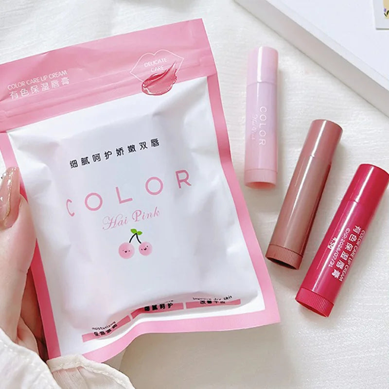 HAIPINK 3-Piece Tinted Moisturizing Lip Balm Set Hydrating Fade Lip Lines Prevent Chapping Full Size Nutritious Lip Care