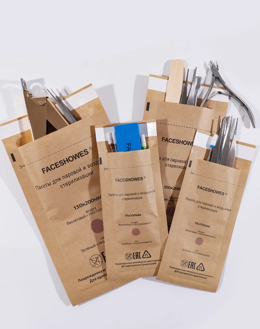 100Pcs Disposable Nail Sterilizer Kraft Bags Wood Material Manicure Disinfection Tools for Nail Art Clean Sterilization