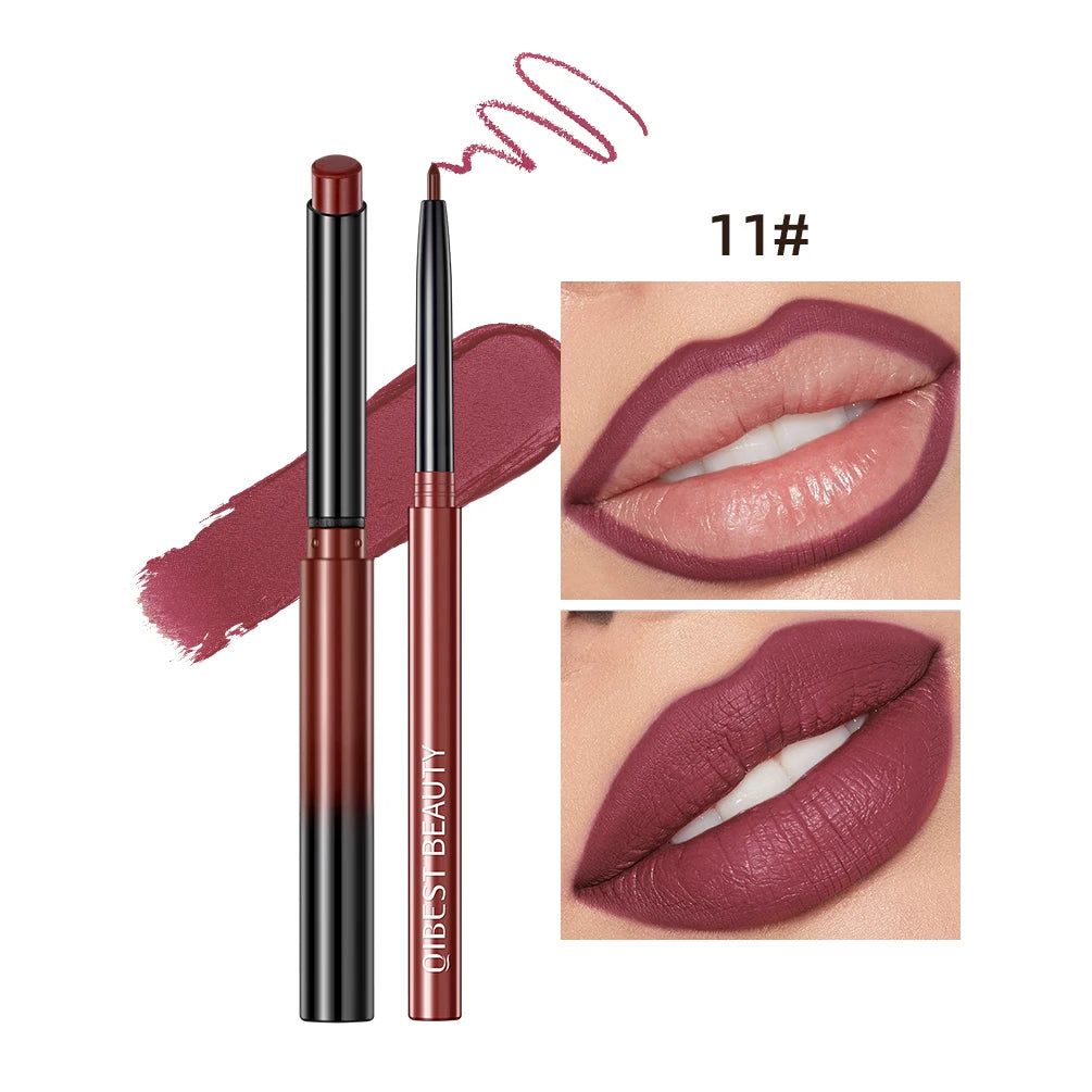 QIBEST 2pcs Matte Velvet Lip Liner Pencil Set Long-Lasting Sexy Red Lipstick Contour Makeup Lip Lipliner Pen Combo Full Size