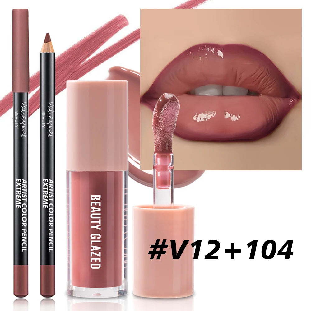 2pcs/Set Velvet Texture Lip Combo Matte Long-lasting Waterproof Brown Lip Liner Moisturizing Natural Lip Makeup