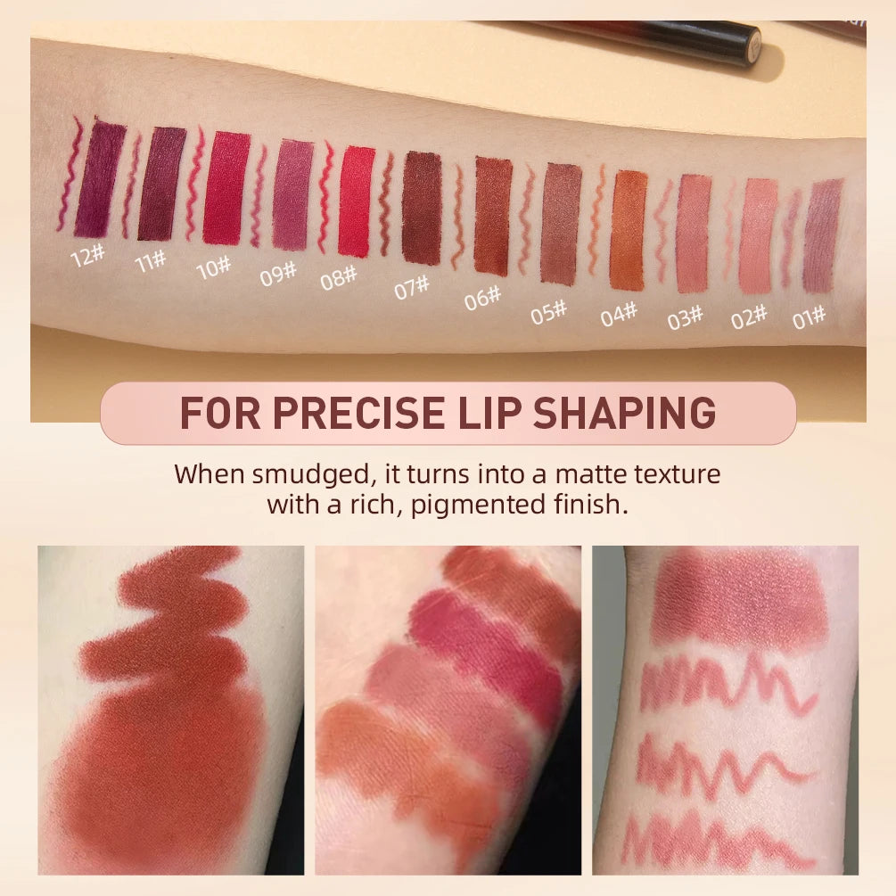 QIBEST 2pcs Matte Velvet Lip Liner Pencil Set Long-Lasting Sexy Red Lipstick Contour Makeup Lip Lipliner Pen Combo Full Size