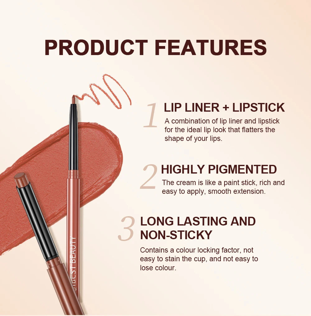 QIBEST 2pcs Matte Velvet Lip Liner Pencil Set Long-Lasting Sexy Red Lipstick Contour Makeup Lip Lipliner Pen Combo Full Size