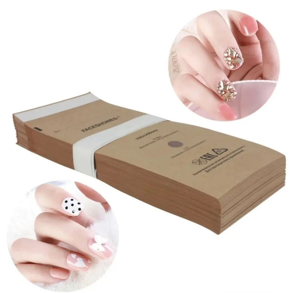 100Pcs Disposable Nail Sterilizer Kraft Bags Wood Material Manicure Disinfection Tools for Nail Art Clean Sterilization
