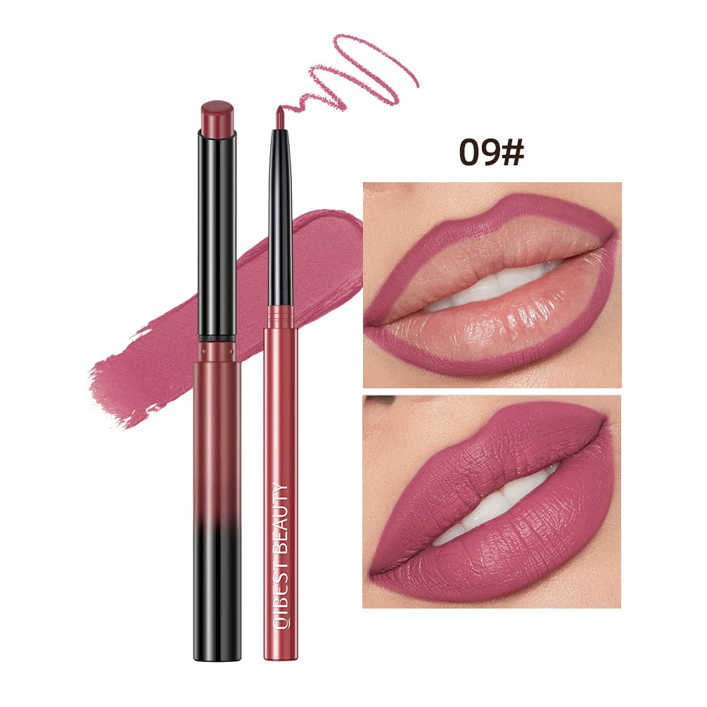 QIBEST 2pcs Matte Velvet Lip Liner Pencil Set Long-Lasting Sexy Red Lipstick Contour Makeup Lip Lipliner Pen Combo Full Size
