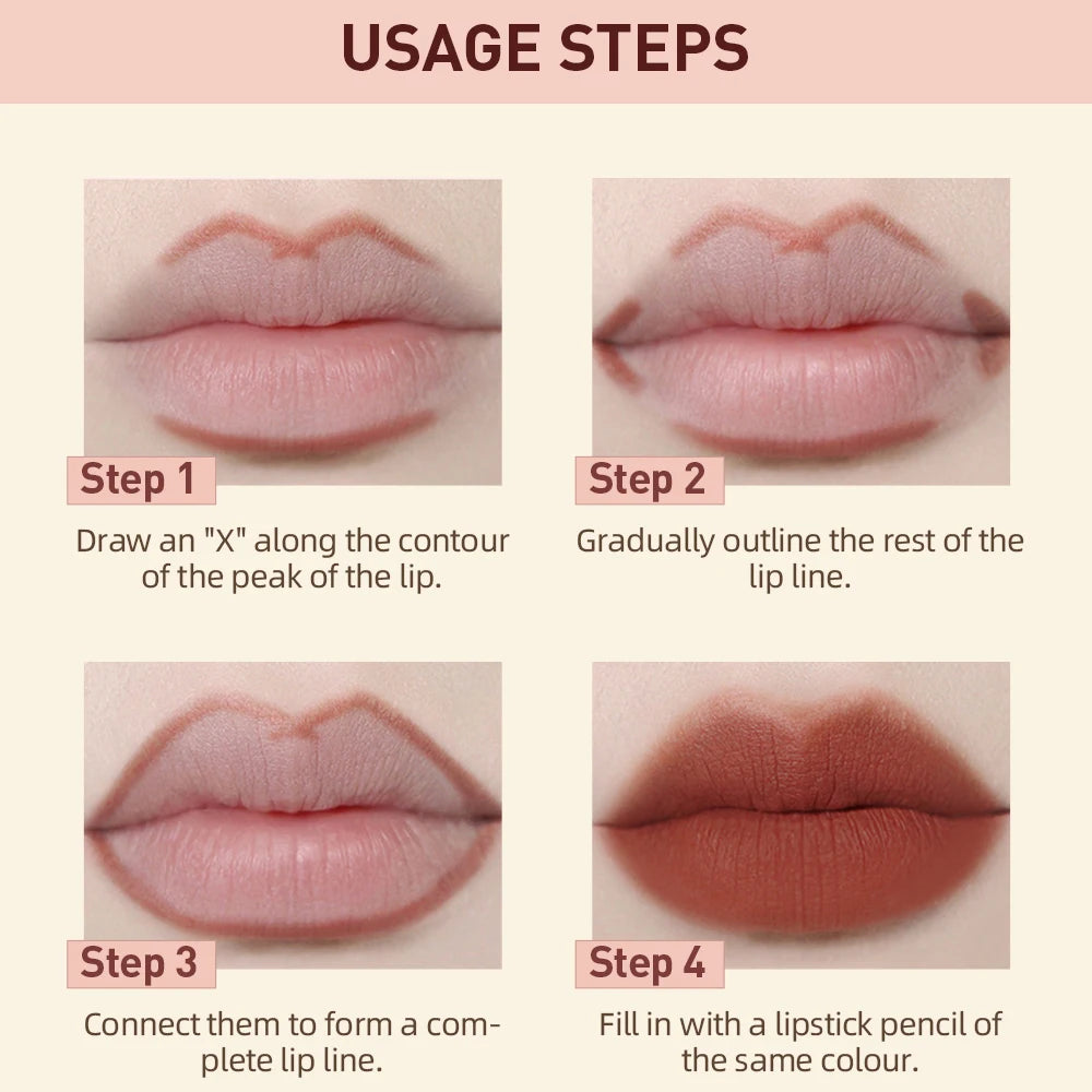 QIBEST 2pcs Matte Velvet Lip Liner Pencil Set Long-Lasting Sexy Red Lipstick Contour Makeup Lip Lipliner Pen Combo Full Size