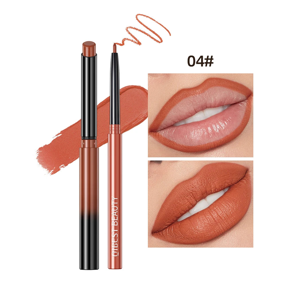 QIBEST 2pcs Matte Velvet Lip Liner Pencil Set Long-Lasting Sexy Red Lipstick Contour Makeup Lip Lipliner Pen Combo Full Size