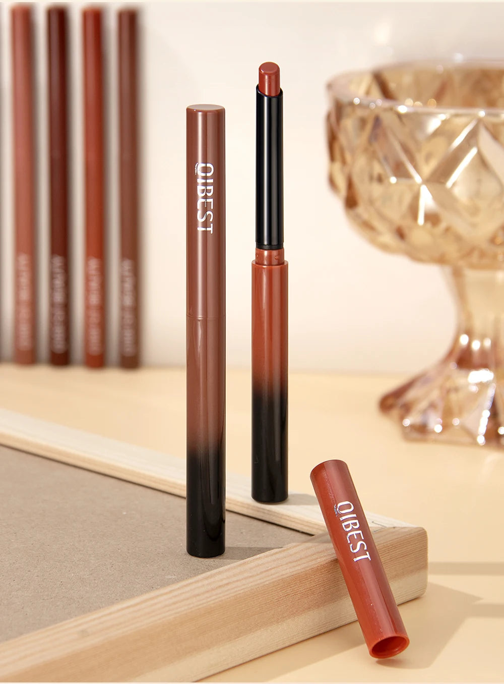 QIBEST 2pcs Matte Velvet Lip Liner Pencil Set Long-Lasting Sexy Red Lipstick Contour Makeup Lip Lipliner Pen Combo Full Size