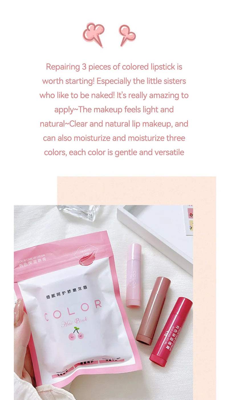 HAIPINK 3-Piece Tinted Moisturizing Lip Balm Set Hydrating Fade Lip Lines Prevent Chapping Full Size Nutritious Lip Care