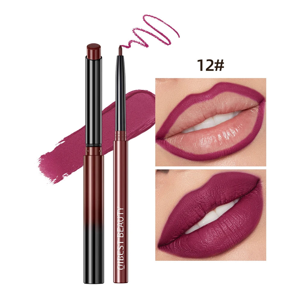 QIBEST 2pcs Matte Velvet Lip Liner Pencil Set Long-Lasting Sexy Red Lipstick Contour Makeup Lip Lipliner Pen Combo Full Size