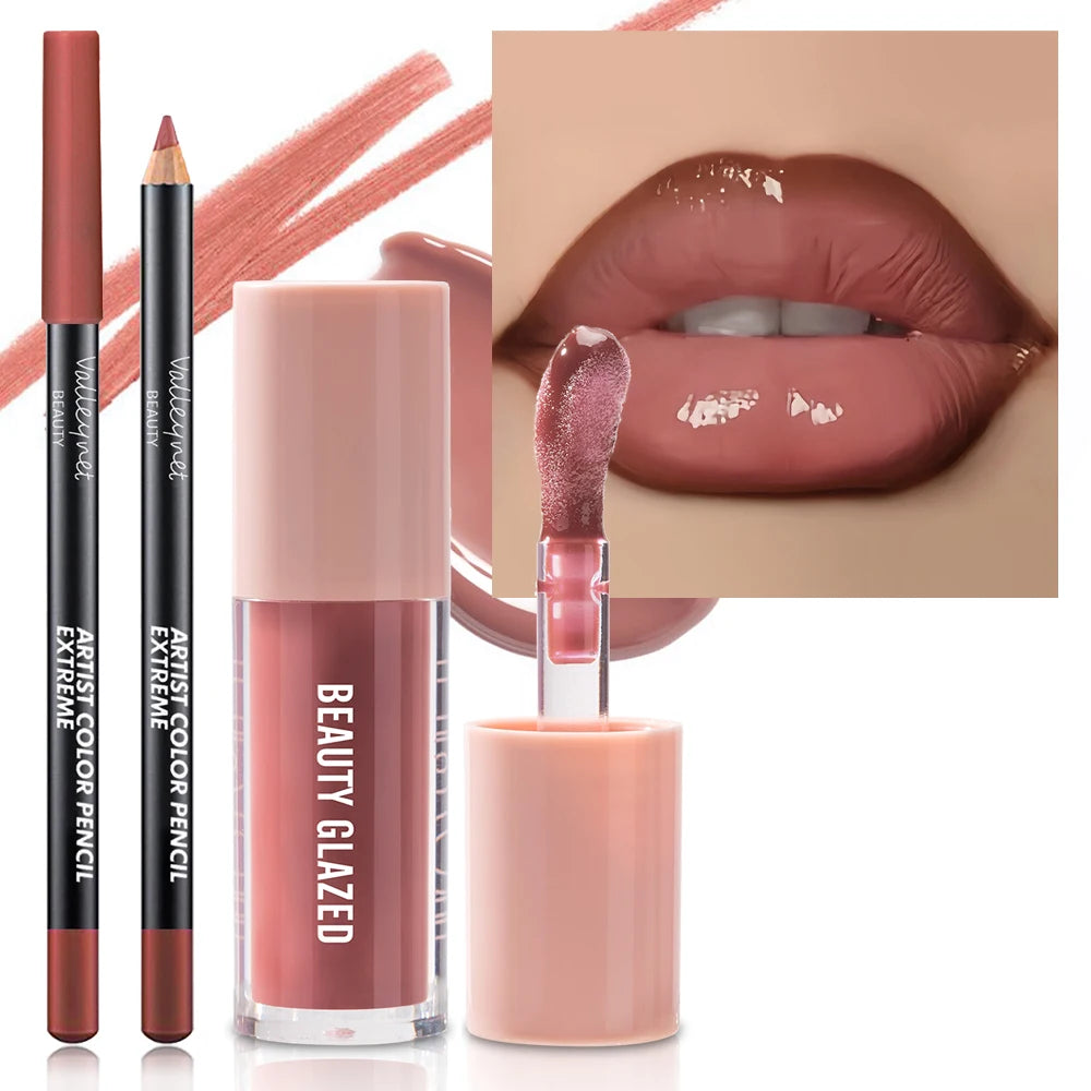 2pcs/Set Velvet Texture Lip Combo Matte Long-lasting Waterproof Brown Lip Liner Moisturizing Natural Lip Makeup