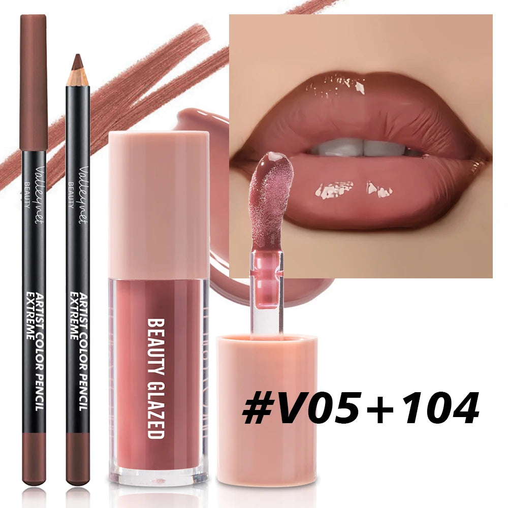 2pcs/Set Velvet Texture Lip Combo Matte Long-lasting Waterproof Brown Lip Liner Moisturizing Natural Lip Makeup