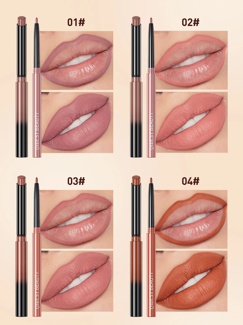 QIBEST 2pcs Matte Velvet Lip Liner Pencil Set Long-Lasting Sexy Red Lipstick Contour Makeup Lip Lipliner Pen Combo Full Size