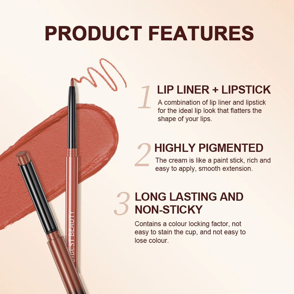 QIBEST 2pcs Matte Velvet Lip Liner Pencil Set Long-Lasting Sexy Red Lipstick Contour Makeup Lip Lipliner Pen Combo Full Size
