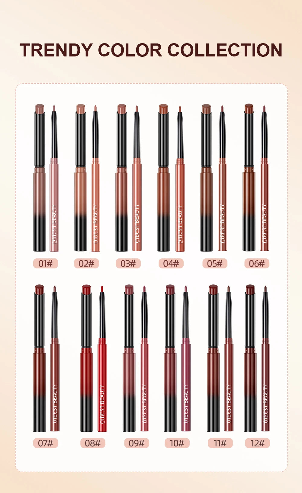 QIBEST 2pcs Matte Velvet Lip Liner Pencil Set Long-Lasting Sexy Red Lipstick Contour Makeup Lip Lipliner Pen Combo Full Size