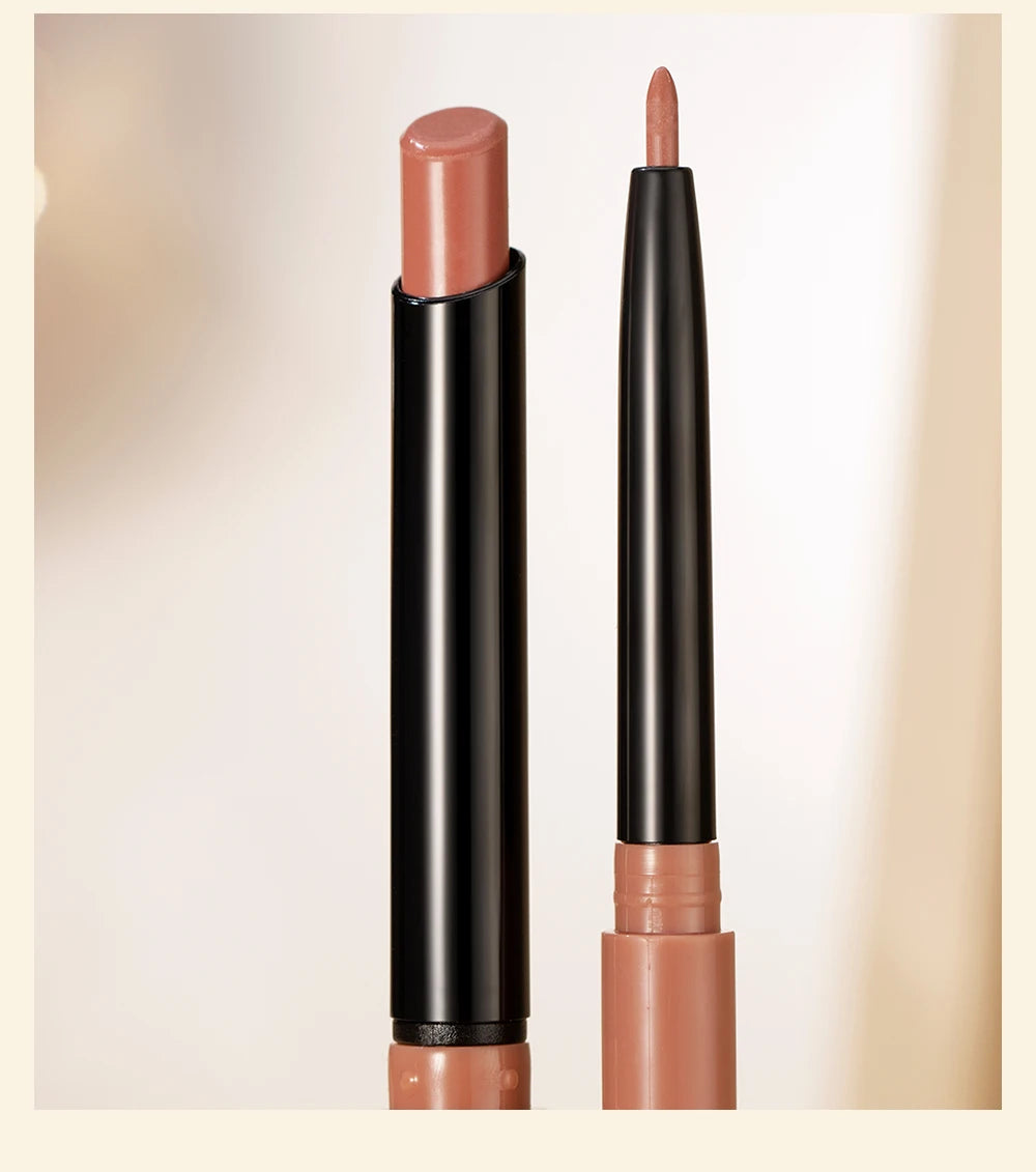 QIBEST 2pcs Matte Velvet Lip Liner Pencil Set Long-Lasting Sexy Red Lipstick Contour Makeup Lip Lipliner Pen Combo Full Size