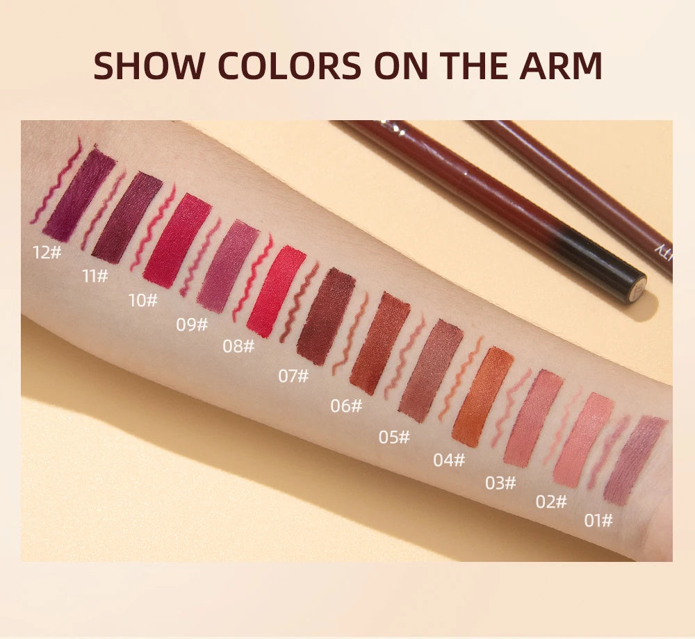 QIBEST 2pcs Matte Velvet Lip Liner Pencil Set Long-Lasting Sexy Red Lipstick Contour Makeup Lip Lipliner Pen Combo Full Size
