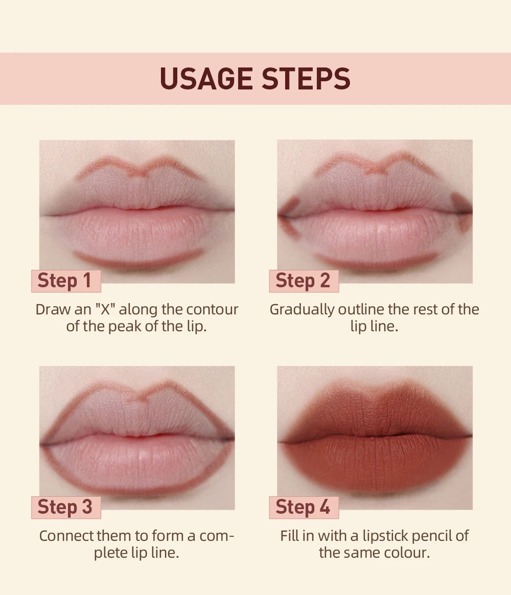 QIBEST 2pcs Matte Velvet Lip Liner Pencil Set Long-Lasting Sexy Red Lipstick Contour Makeup Lip Lipliner Pen Combo Full Size
