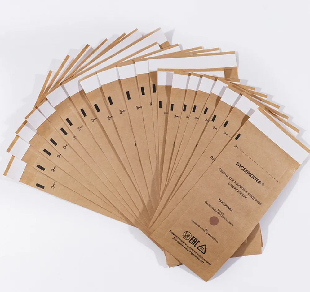 100Pcs Disposable Nail Sterilizer Kraft Bags Wood Material Manicure Disinfection Tools for Nail Art Clean Sterilization