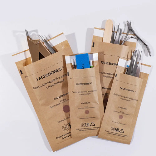100Pcs Disposable Nail Sterilizer Kraft Bags Wood Material Manicure Disinfection Tools for Nail Art Clean Sterilization