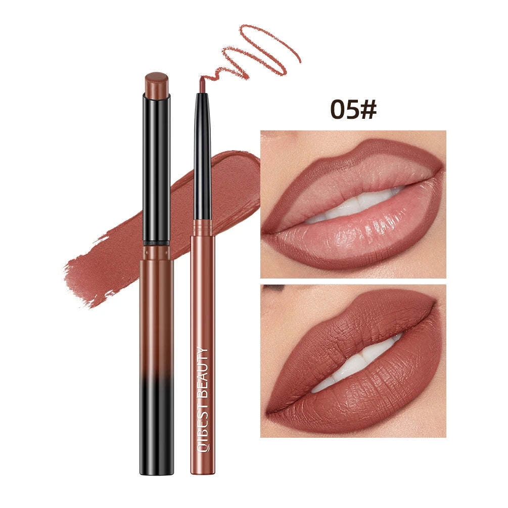 QIBEST 2pcs Matte Velvet Lip Liner Pencil Set Long-Lasting Sexy Red Lipstick Contour Makeup Lip Lipliner Pen Combo Full Size