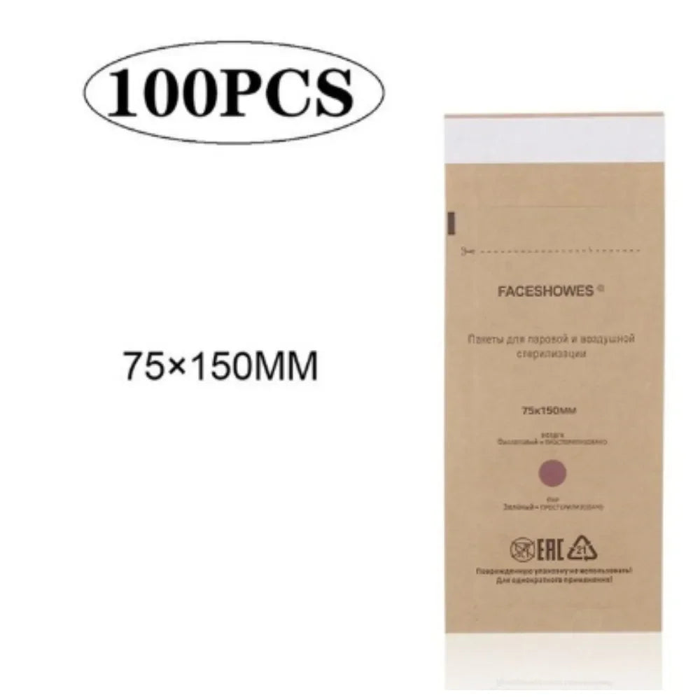 100Pcs Disposable Nail Sterilizer Kraft Bags Wood Material Manicure Disinfection Tools for Nail Art Clean Sterilization