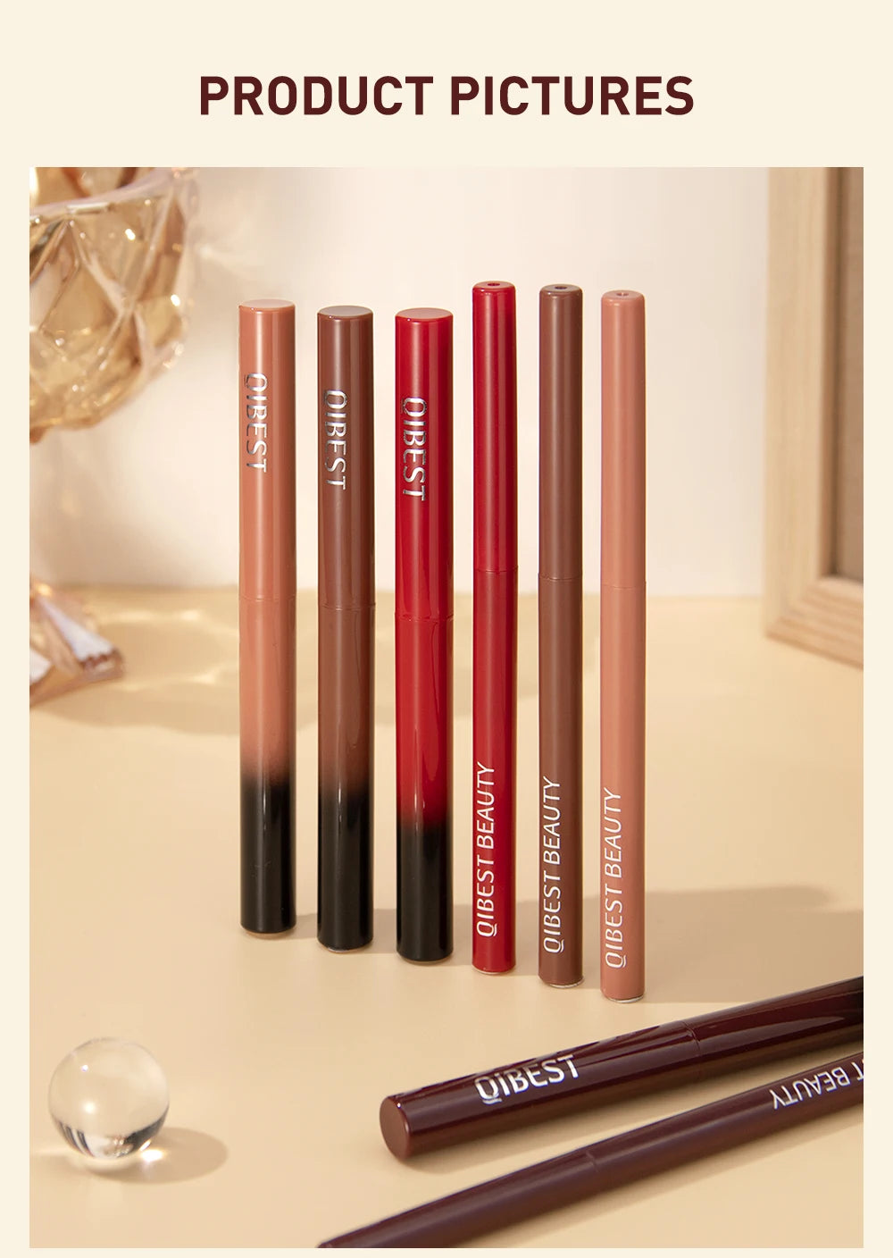 QIBEST 2pcs Matte Velvet Lip Liner Pencil Set Long-Lasting Sexy Red Lipstick Contour Makeup Lip Lipliner Pen Combo Full Size