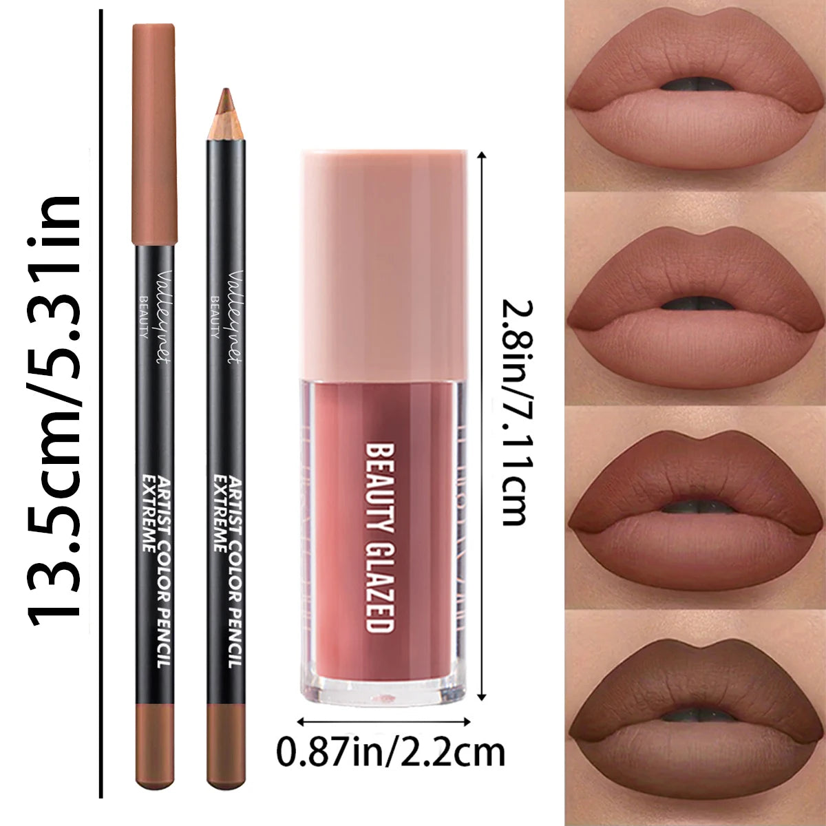 2pcs/Set Velvet Texture Lip Combo Matte Long-lasting Waterproof Brown Lip Liner Moisturizing Natural Lip Makeup