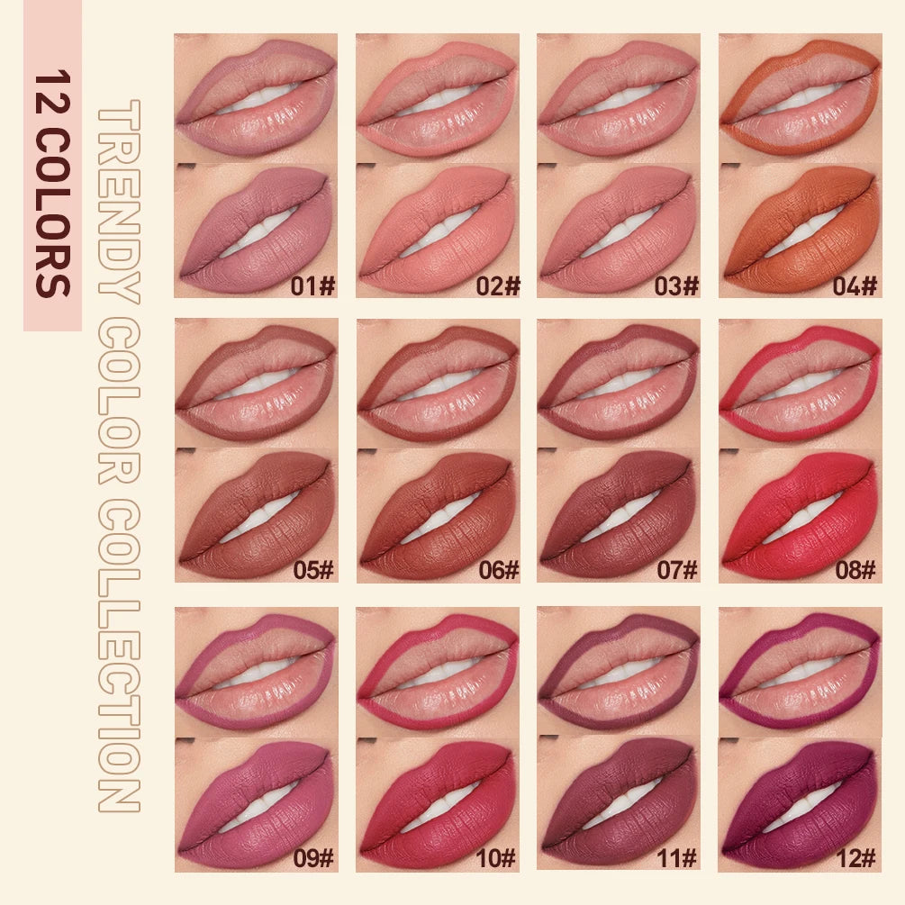 QIBEST 2pcs Matte Velvet Lip Liner Pencil Set Long-Lasting Sexy Red Lipstick Contour Makeup Lip Lipliner Pen Combo Full Size