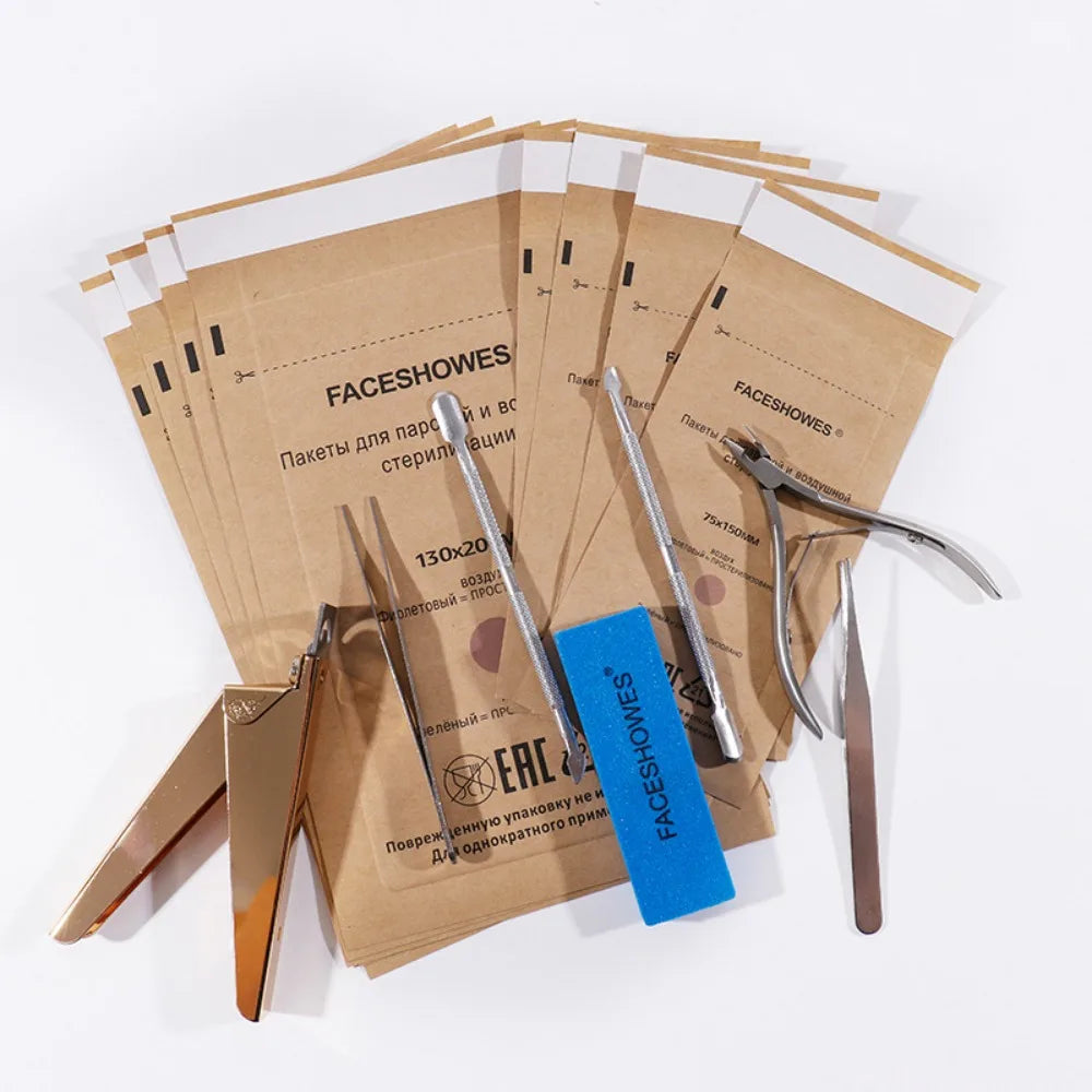 100Pcs Disposable Nail Sterilizer Kraft Bags Wood Material Manicure Disinfection Tools for Nail Art Clean Sterilization