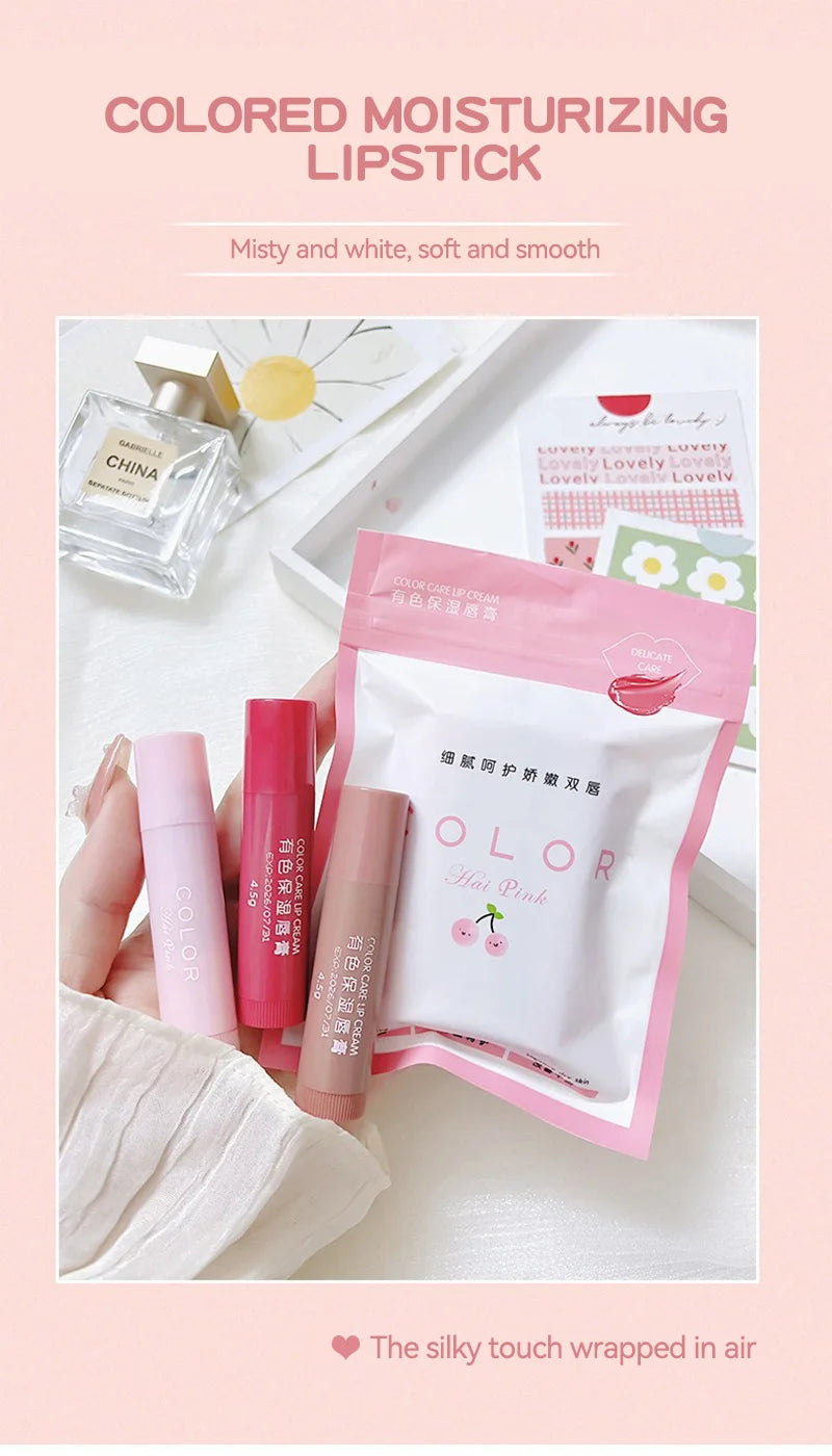 HAIPINK 3-Piece Tinted Moisturizing Lip Balm Set Hydrating Fade Lip Lines Prevent Chapping Full Size Nutritious Lip Care