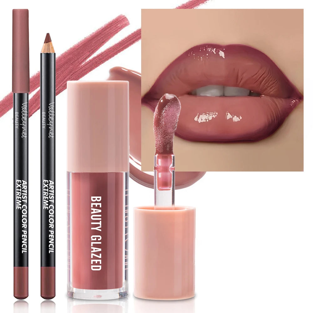 2pcs/Set Velvet Texture Lip Combo Matte Long-lasting Waterproof Brown Lip Liner Moisturizing Natural Lip Makeup