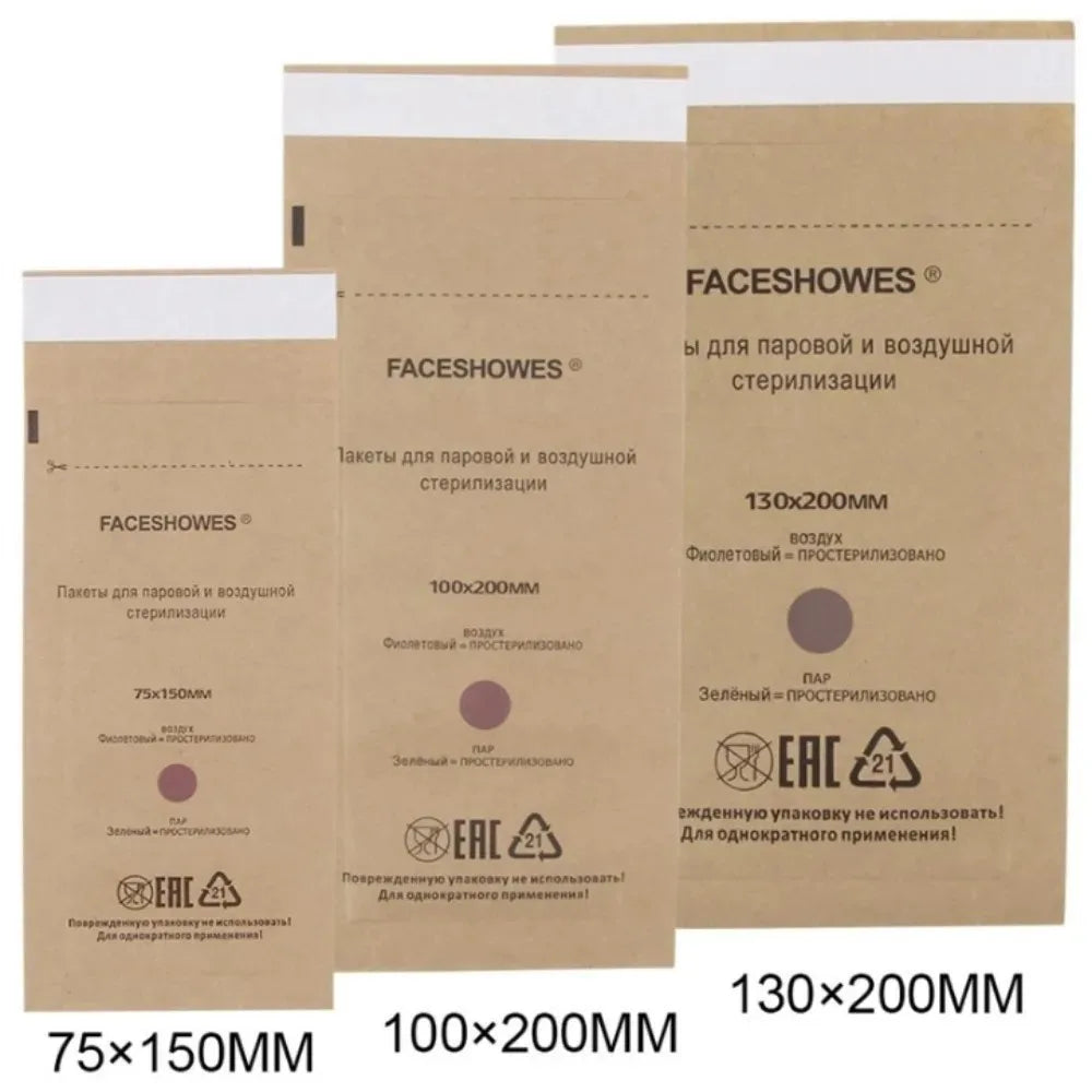 100Pcs Disposable Nail Sterilizer Kraft Bags Wood Material Manicure Disinfection Tools for Nail Art Clean Sterilization