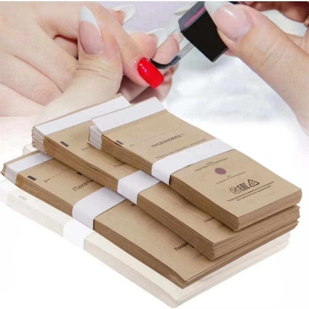 100Pcs Disposable Nail Sterilizer Kraft Bags Wood Material Manicure Disinfection Tools for Nail Art Clean Sterilization