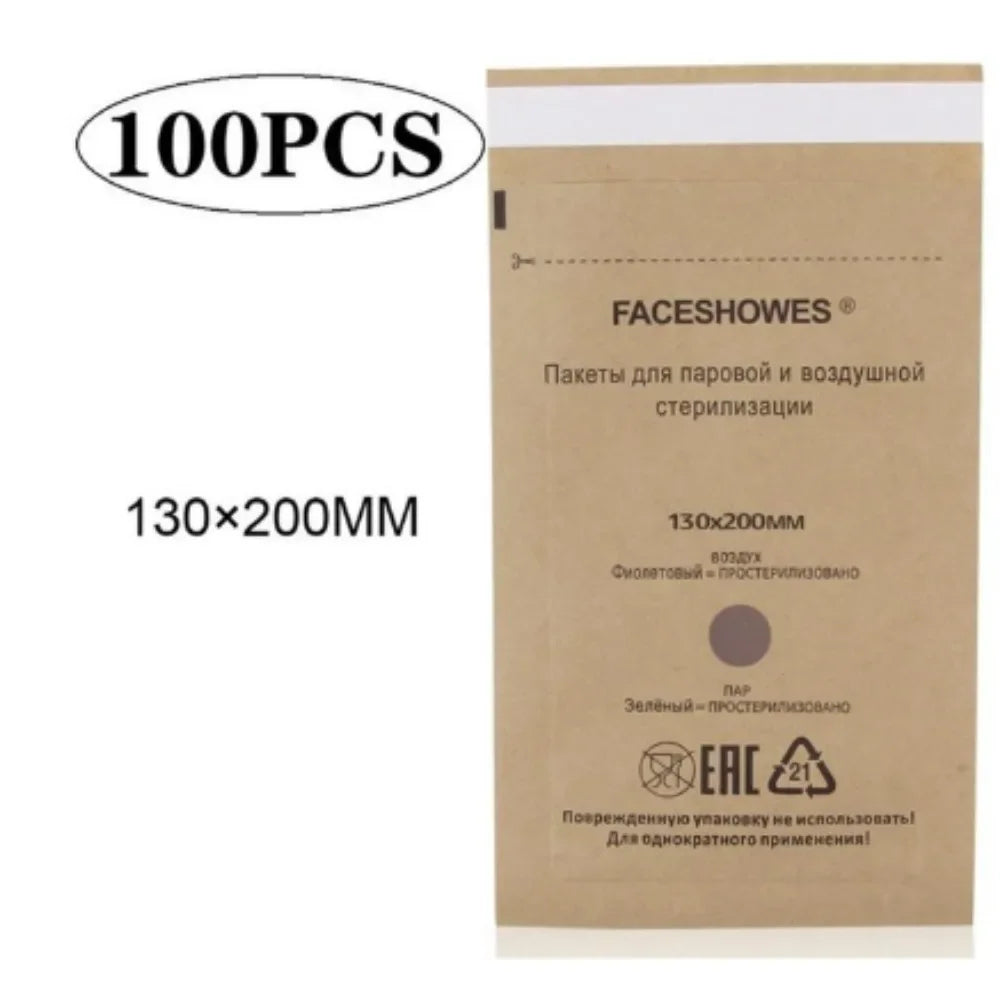 100Pcs Disposable Nail Sterilizer Kraft Bags Wood Material Manicure Disinfection Tools for Nail Art Clean Sterilization