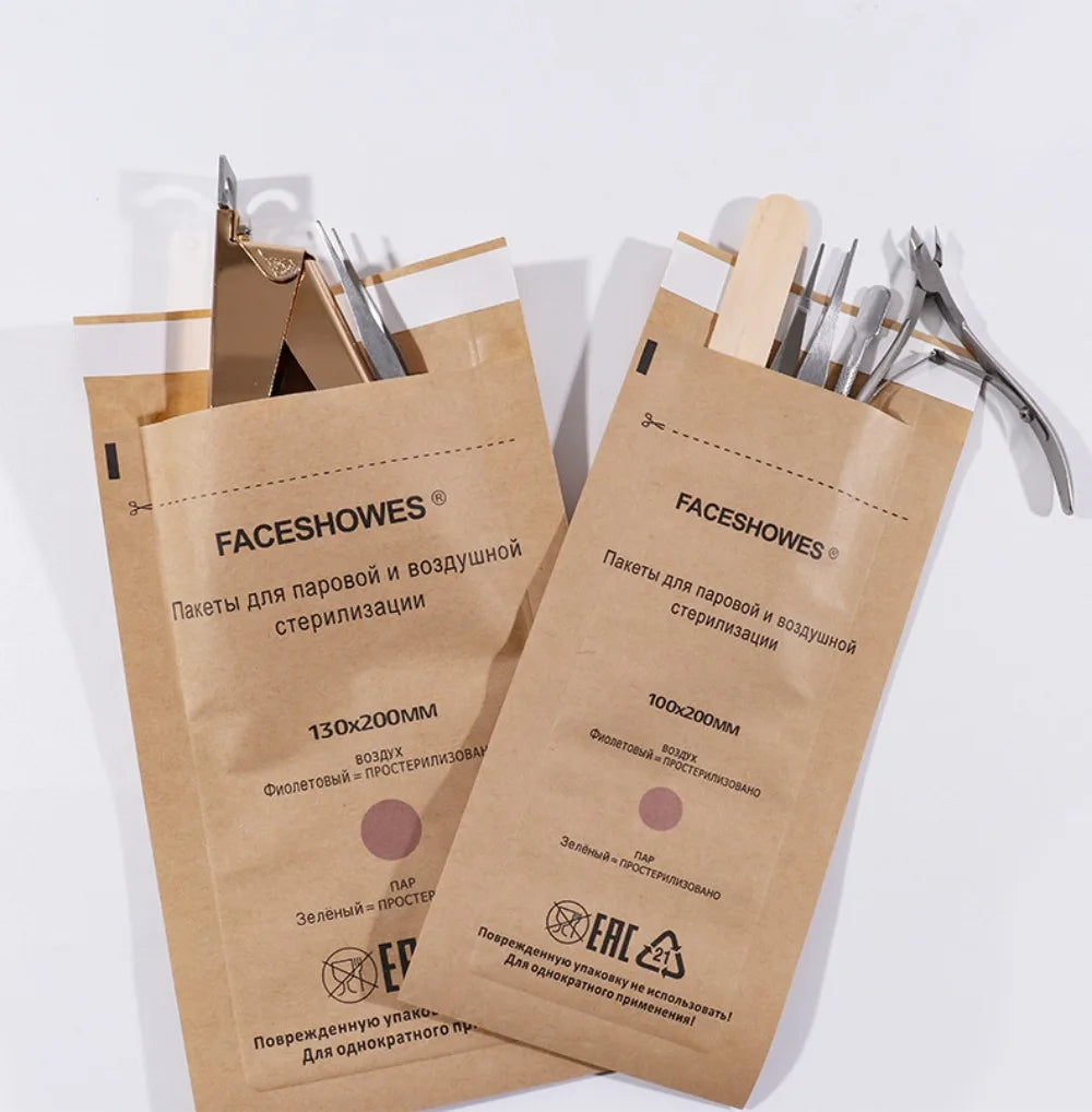 100Pcs Disposable Nail Sterilizer Kraft Bags Wood Material Manicure Disinfection Tools for Nail Art Clean Sterilization